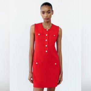 ZARA SHORT PLAIN KNIT DRESS WITH GOLD BOTTONS